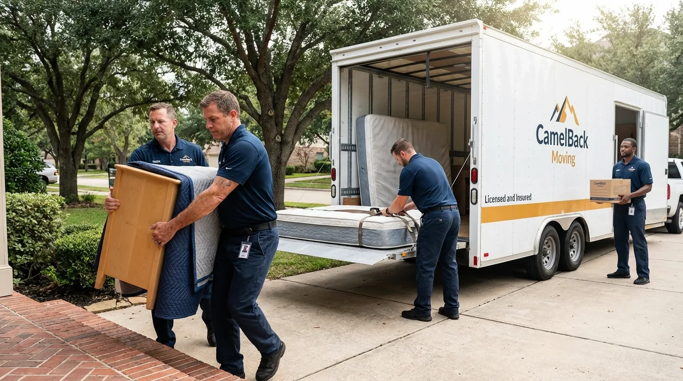 Crew loading residential truck for cross-state move from Dundee, MI