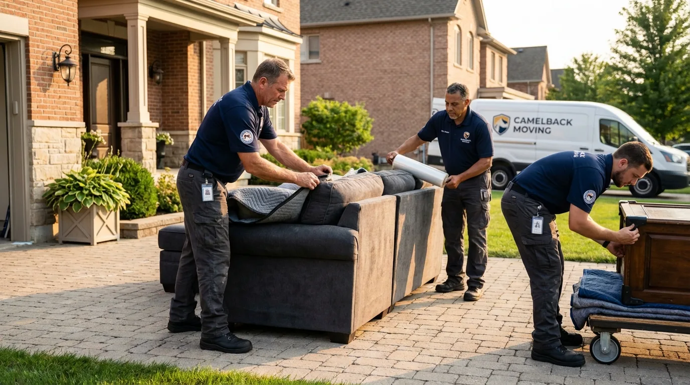 Large estate moving crew wrapping furniture in Dundee, MI